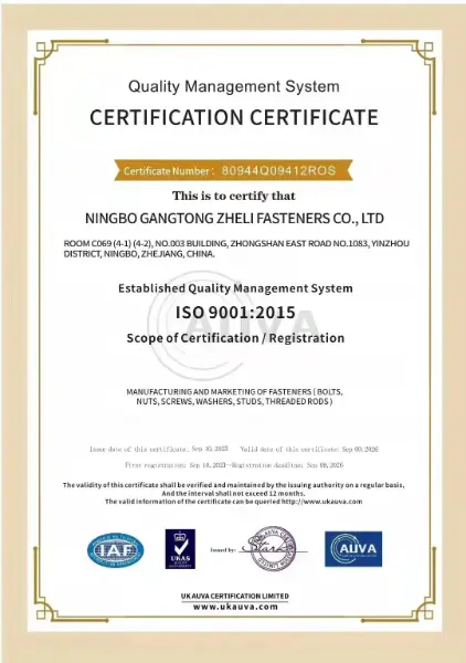 ISO9001 Quality Management System Certification Document